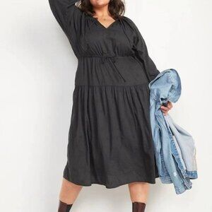 Old Navy Gray Embroidered Long Raglan Ballon Sleeve Boho Midi Dress Plus Size 2X